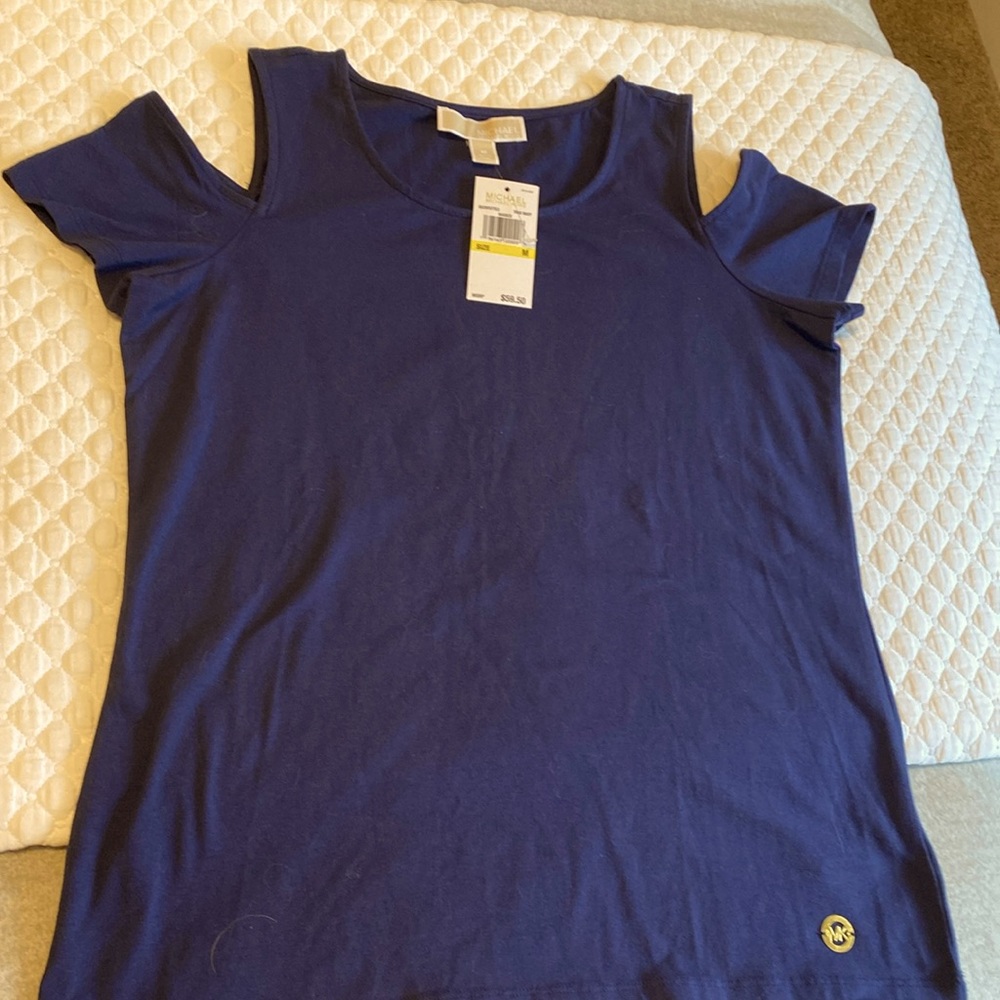 NWT Michael Kors size medium cold shoulder navy top